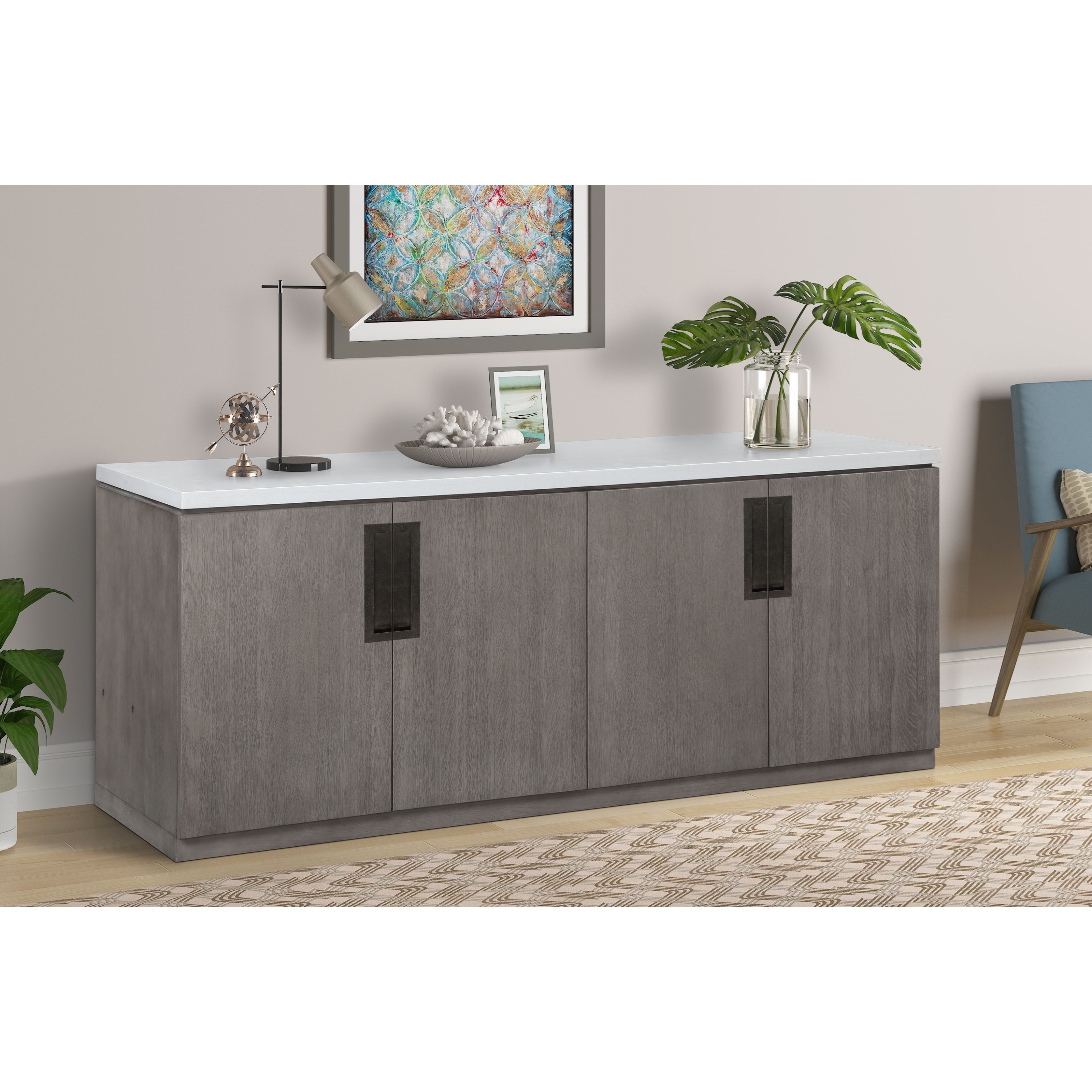Parker House Pure Modern Contemporary 4Door Credenza with Quartz Top
